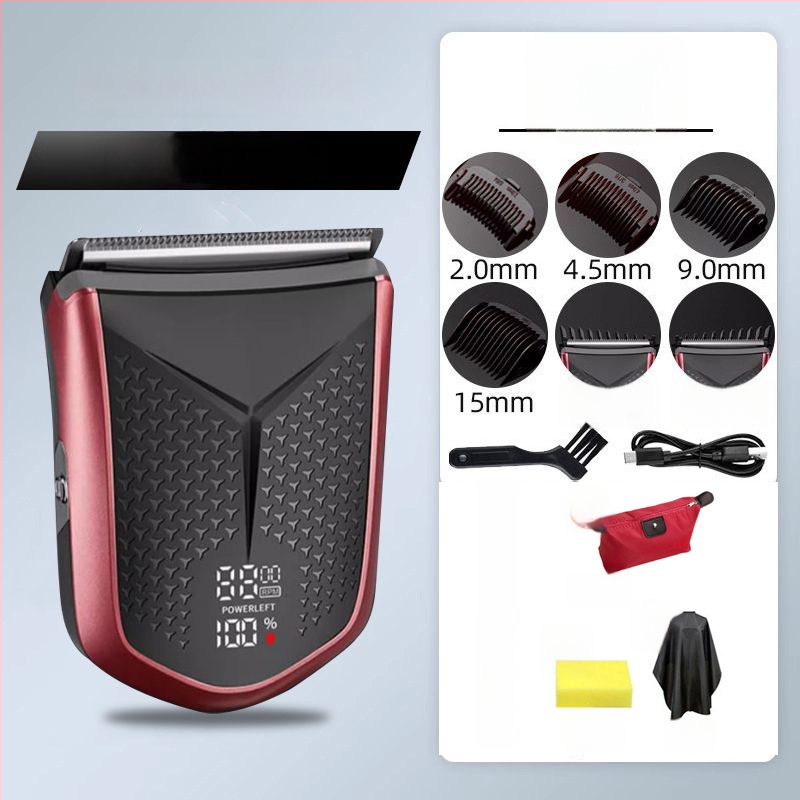 Elektriskais matu griezējs ar pilnu ķermeņa mazgāšanu un LCD displeju, uzlādējams, ar berzes motoru, nerūsējošā tērauda asmeņi (Iekšējā akumulatora jauda 500–800 mAh – Darbības laiks 1–3 h – Troksnis 46–70 dB – Ūdensizturīgs)