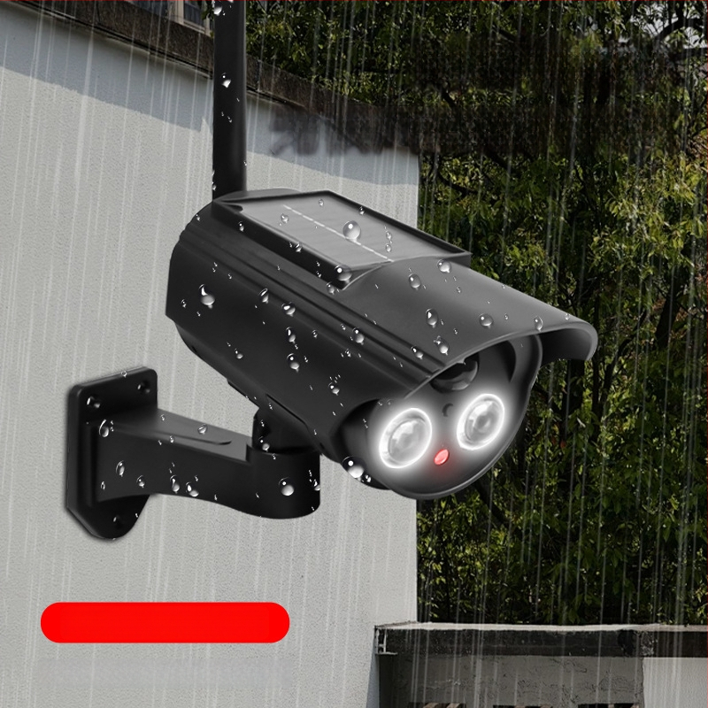 Saulės energijos judėjimo jutiklio apšvietimas su simuliuojama kamera, vidaus ir lauko naudojimui, infraraudonųjų spindulių naktinis matymas iki 5 m, ABS plastikas korpusas, įtampa 3,7V, veikimo temperatūra -5°C–55°C