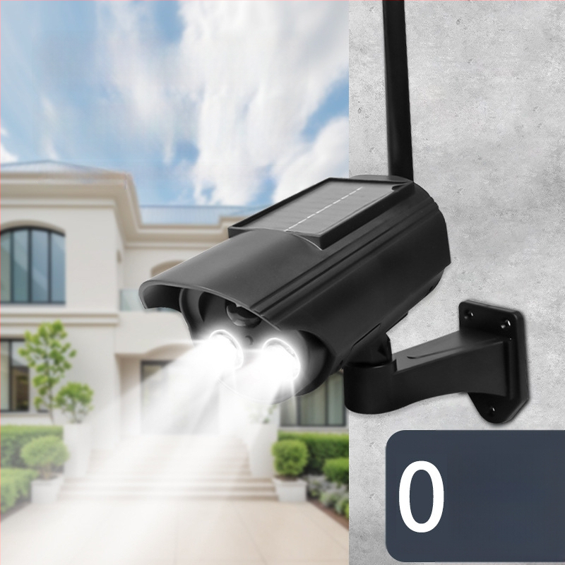 Saulės energijos judėjimo jutiklio apšvietimas su simuliuojama kamera, vidaus ir lauko naudojimui, infraraudonųjų spindulių naktinis matymas iki 5 m, ABS plastikas korpusas, įtampa 3,7V, veikimo temperatūra -5°C–55°C