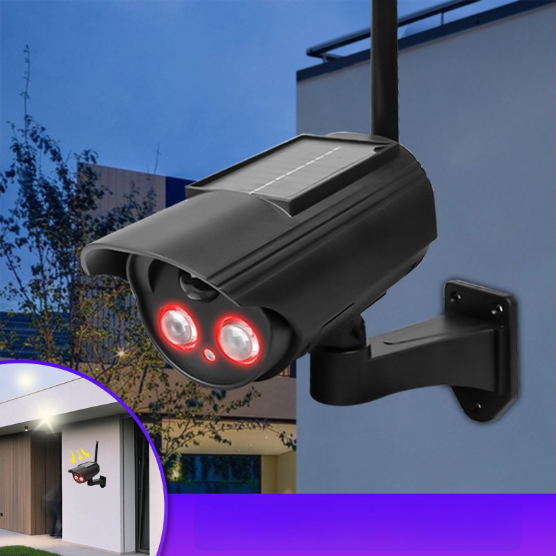 Saulės energijos judėjimo jutiklio apšvietimas su simuliuojama kamera, vidaus ir lauko naudojimui, infraraudonųjų spindulių naktinis matymas iki 5 m, ABS plastikas korpusas, įtampa 3,7V, veikimo temperatūra -5°C–55°C