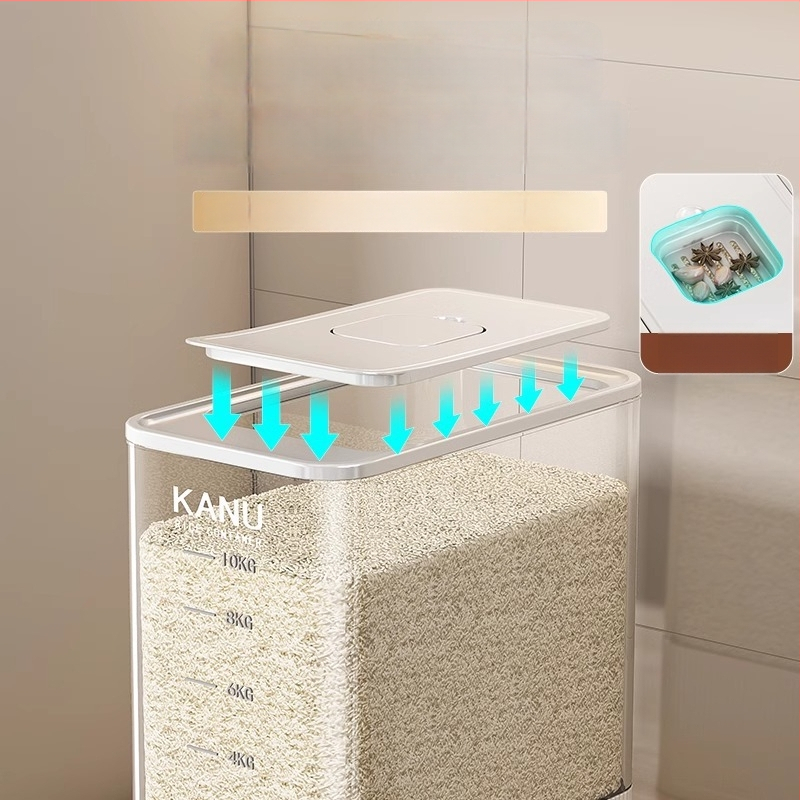 Riisihoidik, suletud, PET-plastikust, maht 7–8 L, putukate ja niiskuse vastu