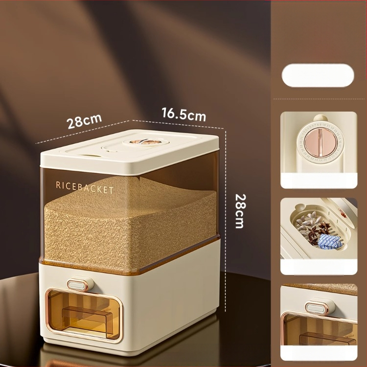 Ryžių laikymo indas su skaidriu korpusu, sandarus, atsparus vabzdims ir drėgmei, iš ABS plastiko