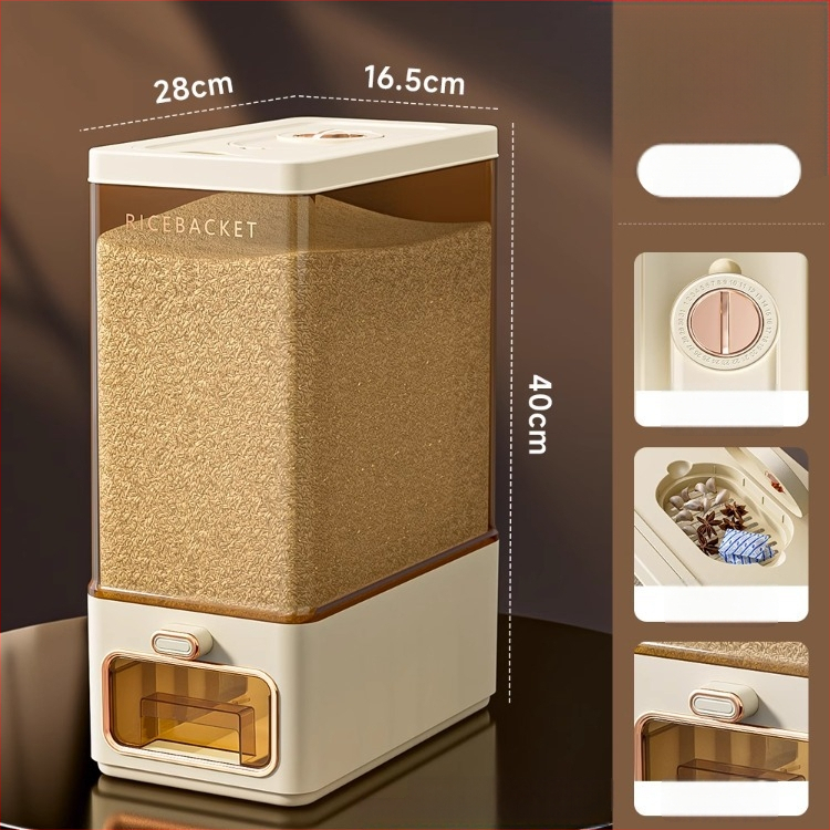 Ryžių laikymo indas su skaidriu korpusu, sandarus, atsparus vabzdims ir drėgmei, iš ABS plastiko