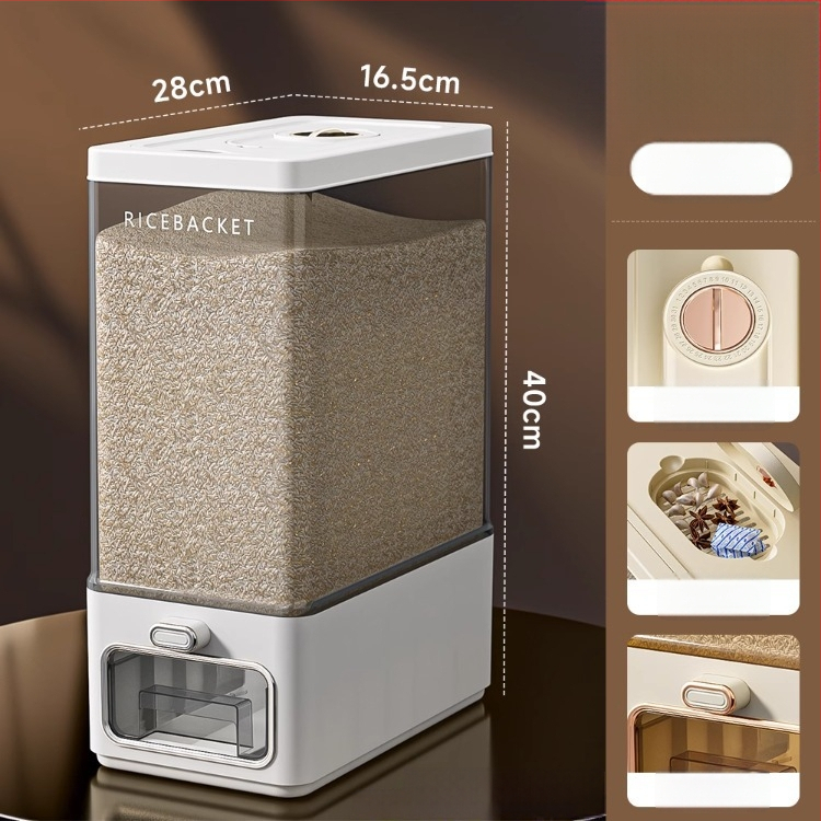 Ryžių laikymo indas su skaidriu korpusu, sandarus, atsparus vabzdims ir drėgmei, iš ABS plastiko