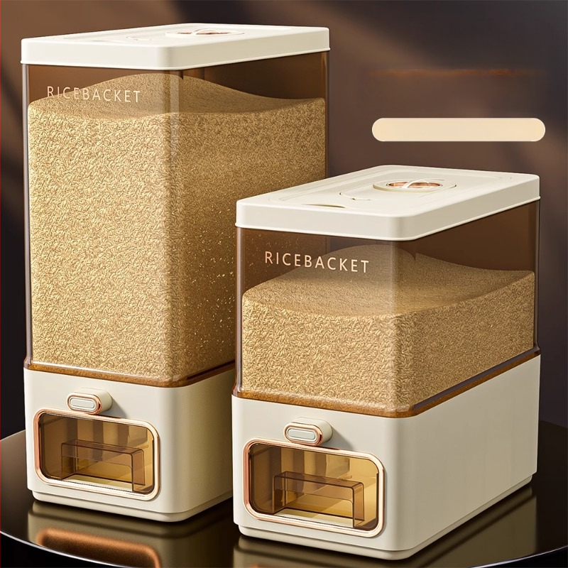 Ryžių laikymo indas su skaidriu korpusu, sandarus, atsparus vabzdims ir drėgmei, iš ABS plastiko