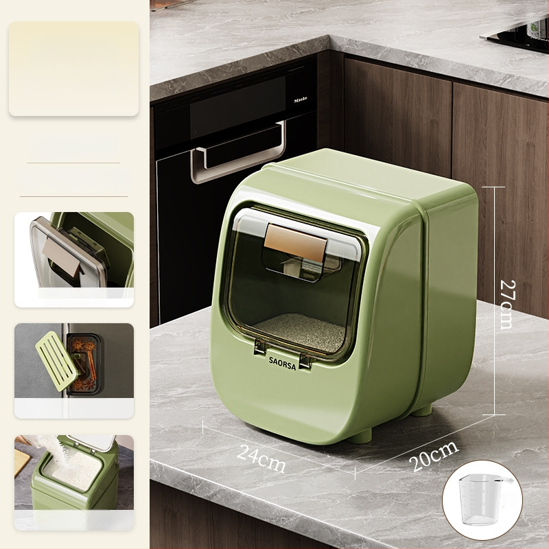 Ryžių laikymo dėžė su sandariu, atspari drėgmei ir kenkėjų atbaidymo funkcijai, plastikas PP+PET, talpa 10 L