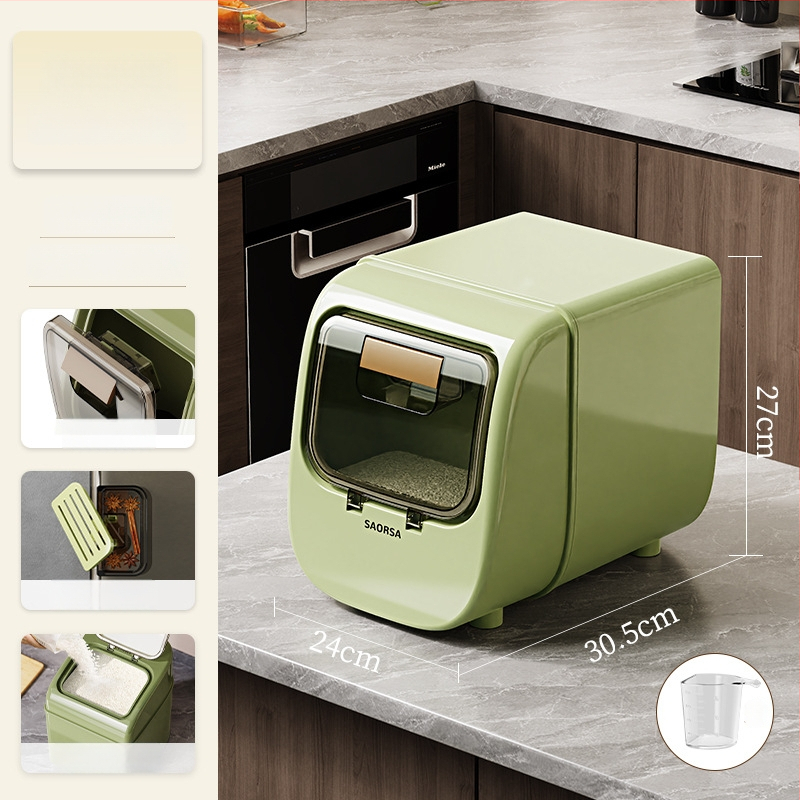 Ryžių laikymo dėžė su sandariu, atspari drėgmei ir kenkėjų atbaidymo funkcijai, plastikas PP+PET, talpa 10 L