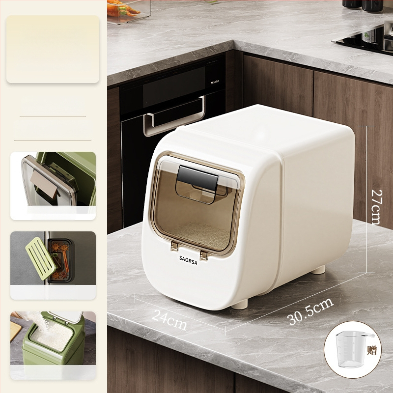 Ryžių laikymo dėžė su sandariu, atspari drėgmei ir kenkėjų atbaidymo funkcijai, plastikas PP+PET, talpa 10 L