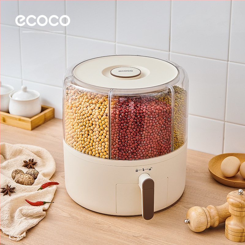 Grūdų laikymo dėžė su besisukančiu pertvara, nuo kenkėjų ir drėgmės apsaugota, uždaryta, apvali forma, talpa >5 L