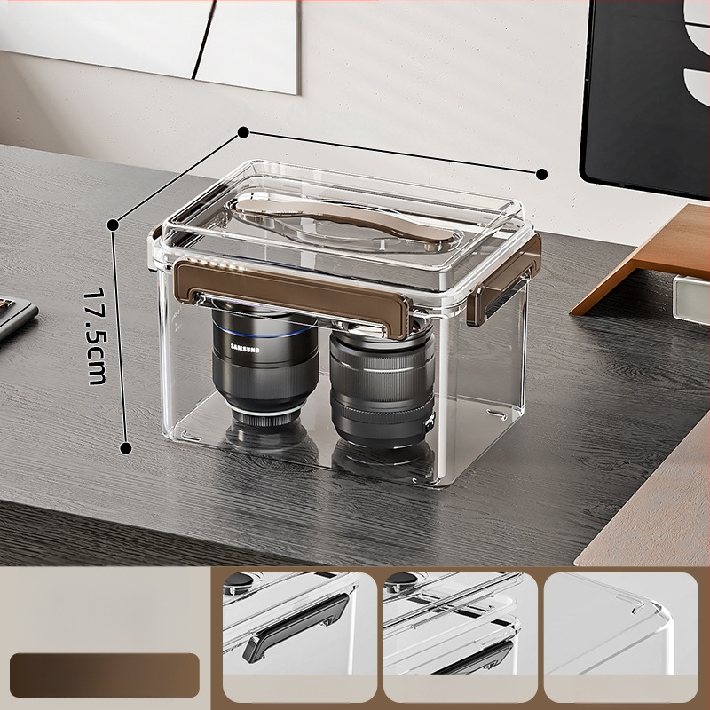 Uždaroma skaidri PET laikymo dėžė su rankena — storinto dizaino, tinkama namams ir biurui, atspari dulkėms ir drėgmei.