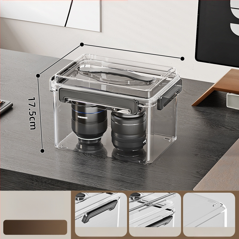 Uždaroma skaidri PET laikymo dėžė su rankena — storinto dizaino, tinkama namams ir biurui, atspari dulkėms ir drėgmei.