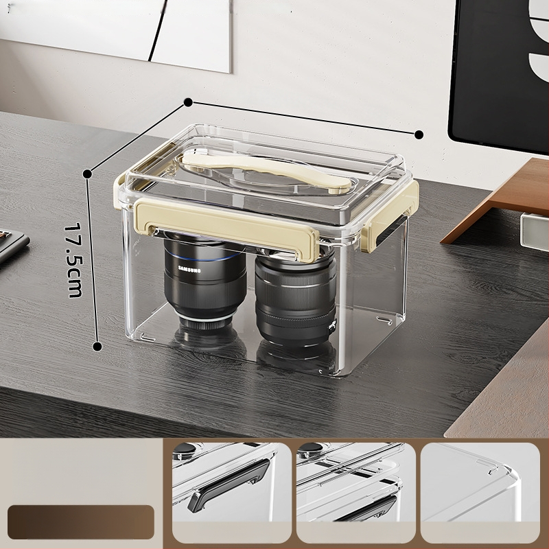 Uždaroma skaidri PET laikymo dėžė su rankena — storinto dizaino, tinkama namams ir biurui, atspari dulkėms ir drėgmei.