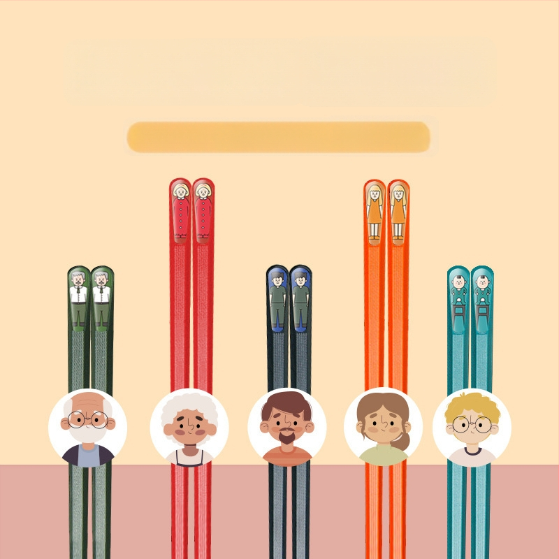 Šeimos valgomos lazdelės, 5 poros, atsparios drėgmei ir neslystančios, animacinis motyvas, PET medžiaga