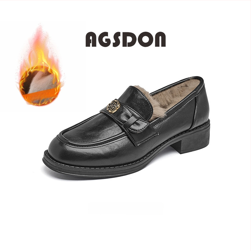 Moteriški britų stiliaus loaferiai su apvaliu priekiu, PU viršus, guminiu padu ir storu 3–5 cm kulnu