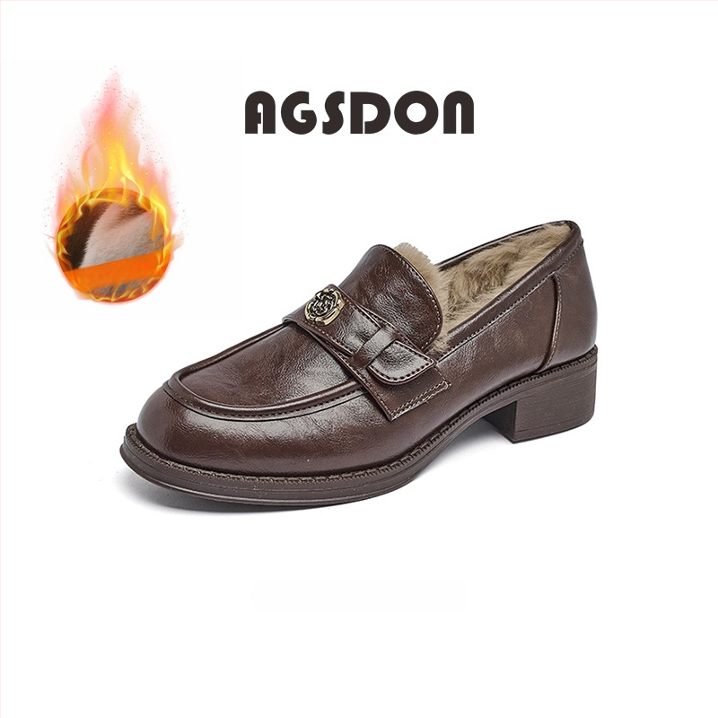 Moteriški britų stiliaus loaferiai su apvaliu priekiu, PU viršus, guminiu padu ir storu 3–5 cm kulnu