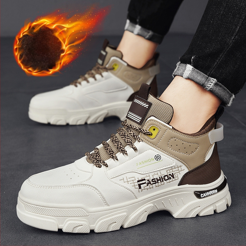 Vyriniai aukšti darbo batai žiemai, su fliso įdaila, odinė viršutinė dalis, raišteliai, PVC padas