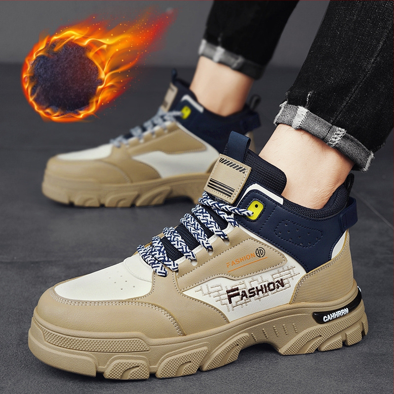 Vyriniai aukšti darbo batai žiemai, su fliso įdaila, odinė viršutinė dalis, raišteliai, PVC padas