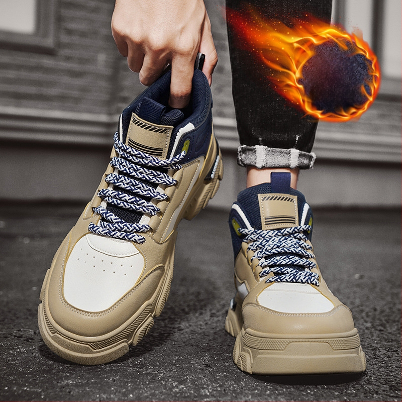 Vyriniai aukšti darbo batai žiemai, su fliso įdaila, odinė viršutinė dalis, raišteliai, PVC padas