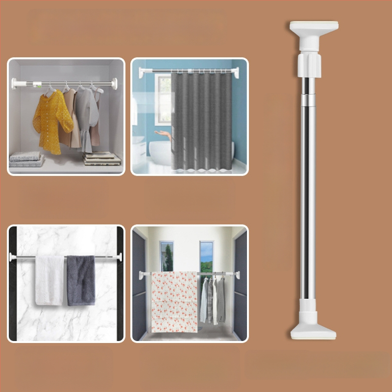 Nerūdijančio plieno teleskopinė skalbinių lazda balkonui – sutirštinta, daugiafunkcinė užuolaidoms/garderobei/dušo užuolaidai