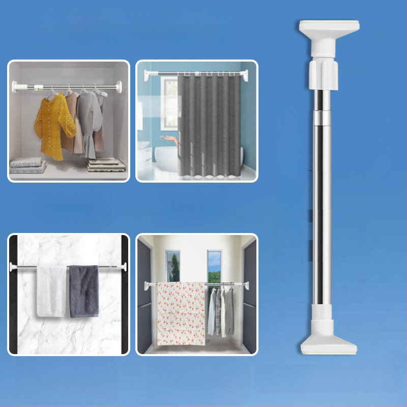Nerūdijančio plieno teleskopinė skalbinių lazda balkonui – sutirštinta, daugiafunkcinė užuolaidoms/garderobei/dušo užuolaidai
