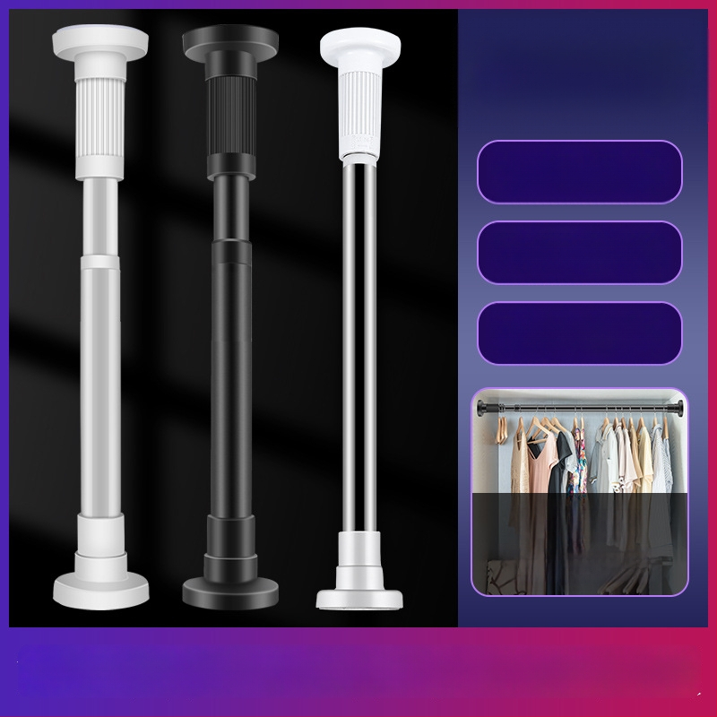 Telescopinė užuolaidų lazda, be gręžimo, nerūdijantis plienas/karbonplienas/ABS, dušai, drabužių spintai ir miegamojo atskyrimui, šiuolaikinis minimalistinis stilius