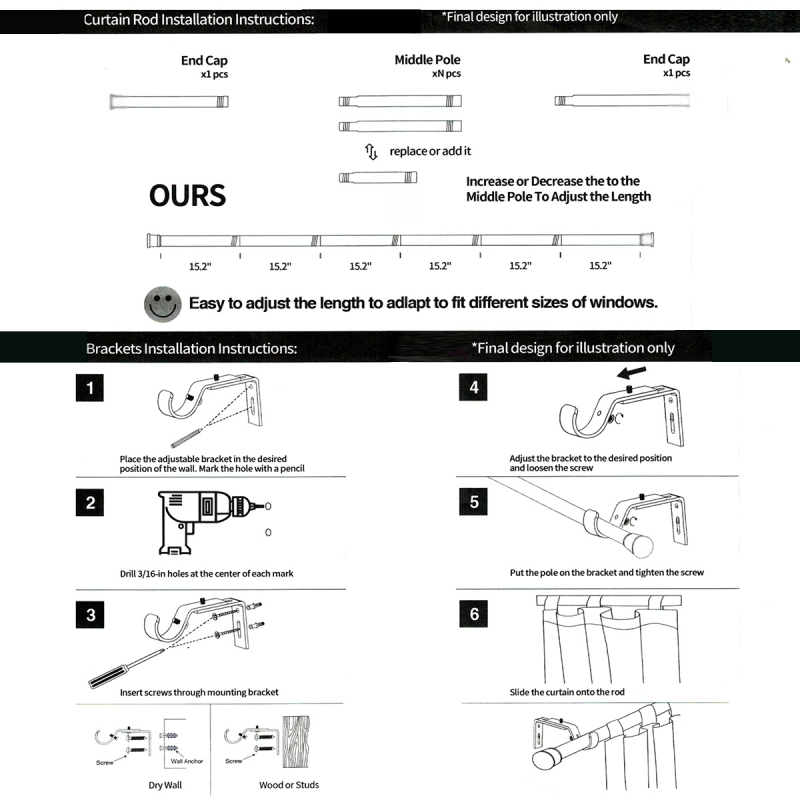 Užuolaidų lazda su sustiprintu aliuminio lydiniu, romaniško dizaino, šiuolaikinis minimalistinis stilius, užuolaidų bėgelis