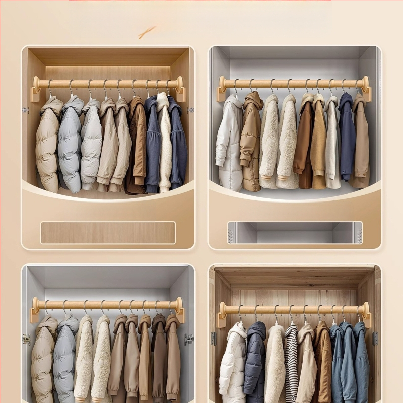 Nerūdijančio plieno drabužių džiovinimo strypas, teleskopinis, be gręžimo, skirta miegamojo spintos (medžiaga: nerūdijantis plienas; įrengimas: be gręžimo; naudojimas: drabužiams pakabinti miegamajame; stilius: naujas kinų stilius)