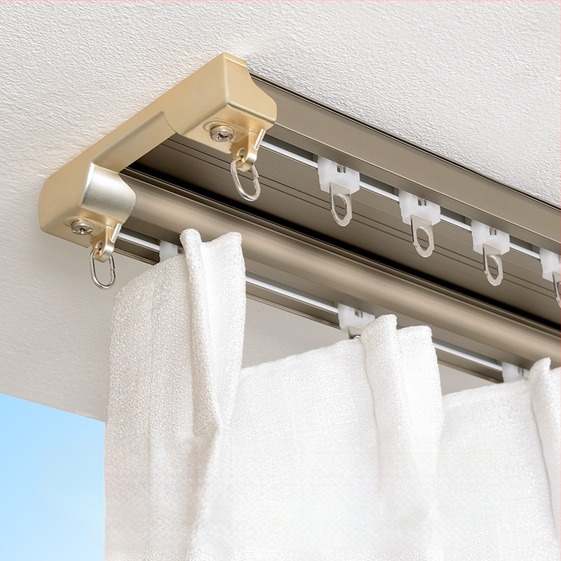 Aliuminio lydinio užuolaidų bėgiklis su dvigubu taku, sujungtas dizainas, pritaikomas, šviesus prabangos stilius