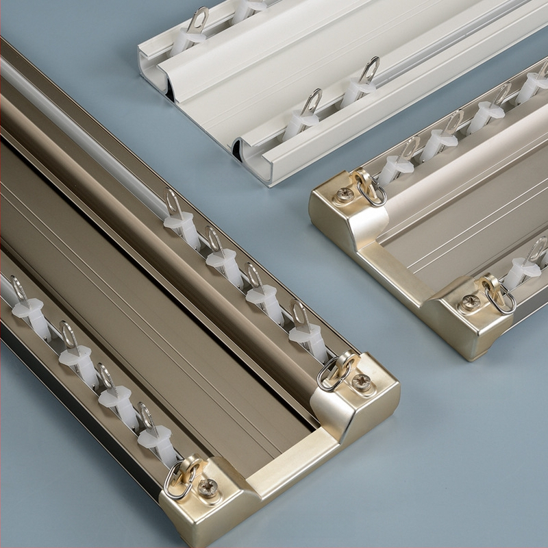Aliuminio lydinio užuolaidų bėgiklis su dvigubu taku, sujungtas dizainas, pritaikomas, šviesus prabangos stilius