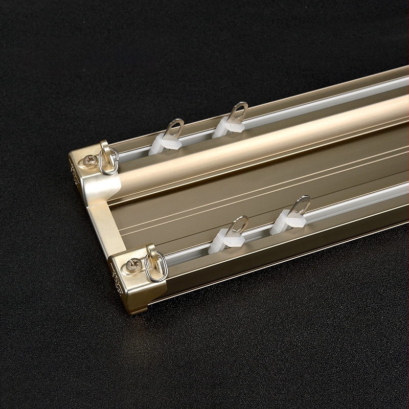 Aliuminio lydinio užuolaidų bėgiklis su dvigubu taku, sujungtas dizainas, pritaikomas, šviesus prabangos stilius