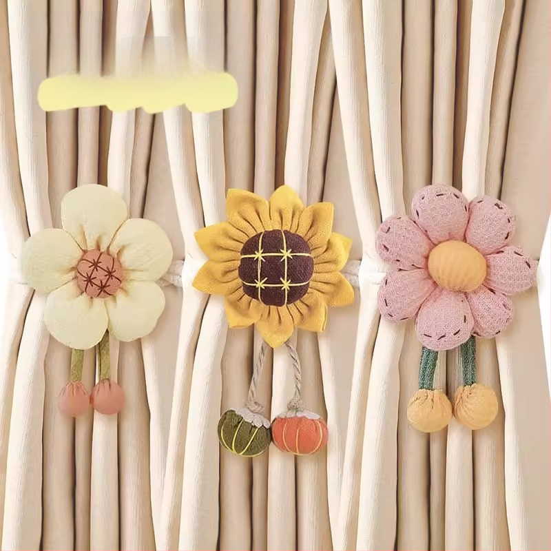 Užuolaidų raištis su gėlių dekoru, tinklinių užuolaidų raištis, saugojimo sagtis