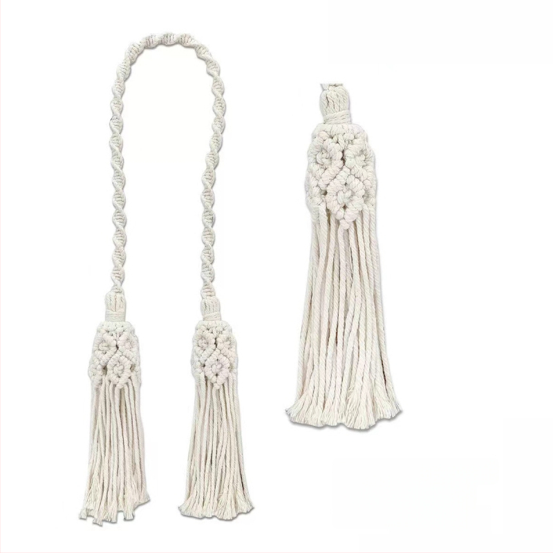 Jiuli užuolaidų juosta – bohemiškas stilius, rankų pynimo medvilnės ir lino virvė, modernus minimalistinis dizainas, pritaikoma