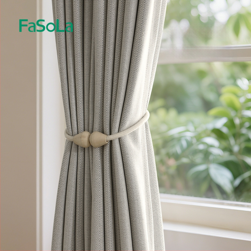 Užuolaidų juostos su magnetine sagtimi, iš masyvaus medžio, retųjų žemių magnetas ir medvilninis virvas