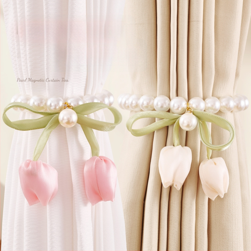 Užuolaidų spaustukų komplektas su perlų magnetiniais spaustukais ir tulpių gauzinių užuolaidų juostelėmis, Medžiagos: audinys/plastikas/sakausējums, Pritaikomas, Modernus paprastas stilius