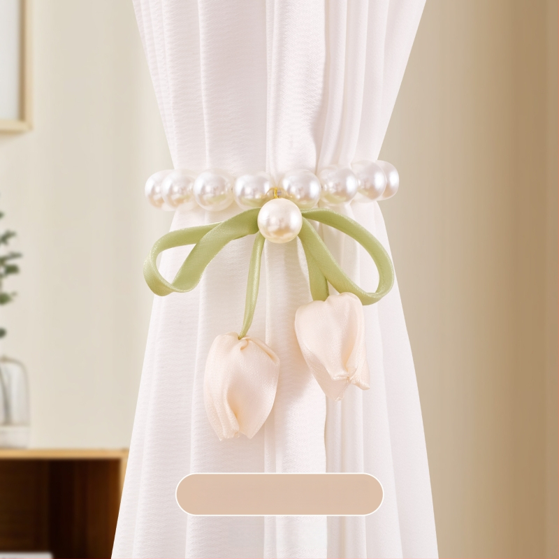 Užuolaidų spaustukų komplektas su perlų magnetiniais spaustukais ir tulpių gauzinių užuolaidų juostelėmis, Medžiagos: audinys/plastikas/sakausējums, Pritaikomas, Modernus paprastas stilius