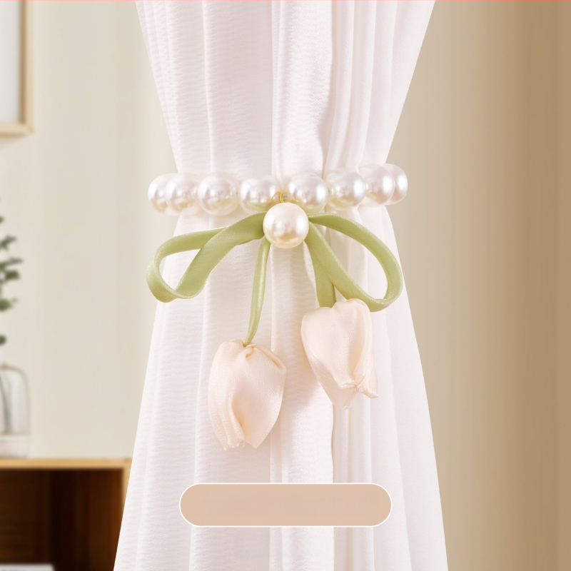 Užuolaidų spaustukų komplektas su perlų magnetiniais spaustukais ir tulpių gauzinių užuolaidų juostelėmis, Medžiagos: audinys/plastikas/sakausējums, Pritaikomas, Modernus paprastas stilius