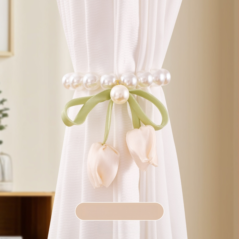 Užuolaidų spaustukų komplektas su perlų magnetiniais spaustukais ir tulpių gauzinių užuolaidų juostelėmis, Medžiagos: audinys/plastikas/sakausējums, Pritaikomas, Modernus paprastas stilius