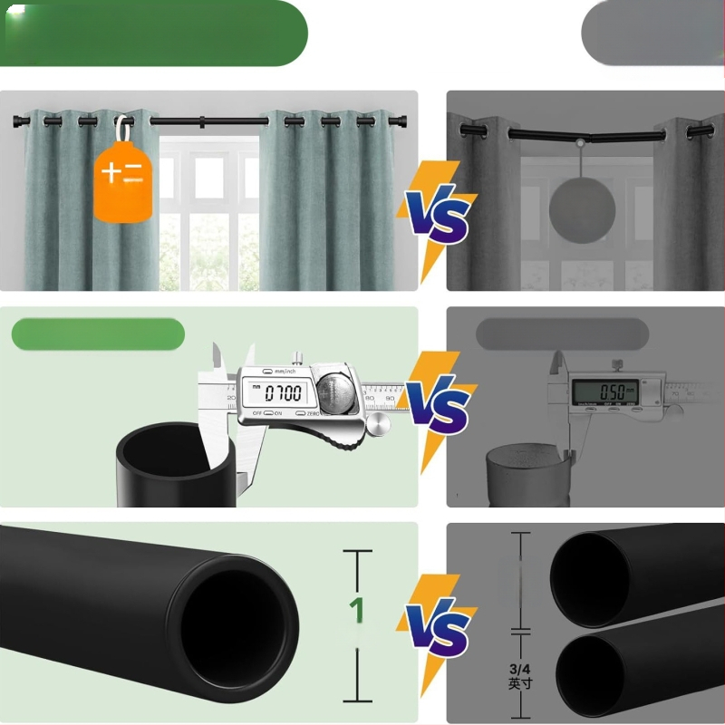 Užuolaidų lazda su dviem strypais, viršutinis tvirtinimas ant bėgelio, pramoninio stiliaus, aliuminio lydinys ir anglies plienas