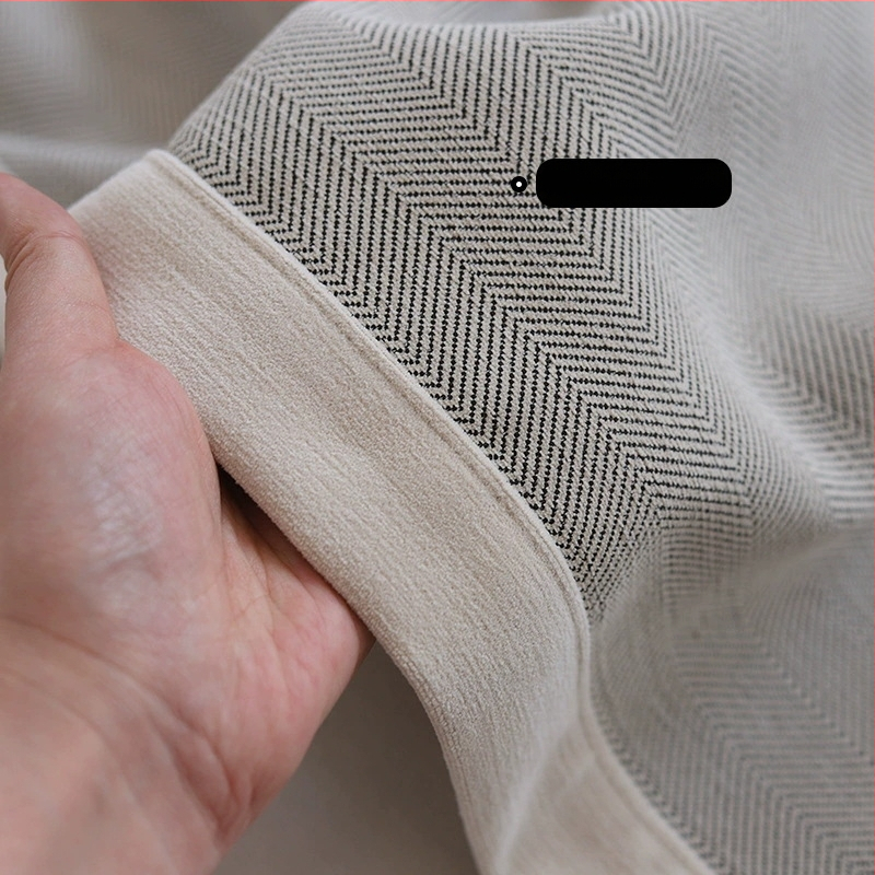 Dvigubos Chenille užuolaidos su herringbone tekstūra, užuolaidų tamsinimas 70–90%, kreminis stilius