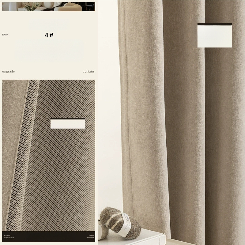 Dvigubos Chenille užuolaidos su herringbone tekstūra, užuolaidų tamsinimas 70–90%, kreminis stilius