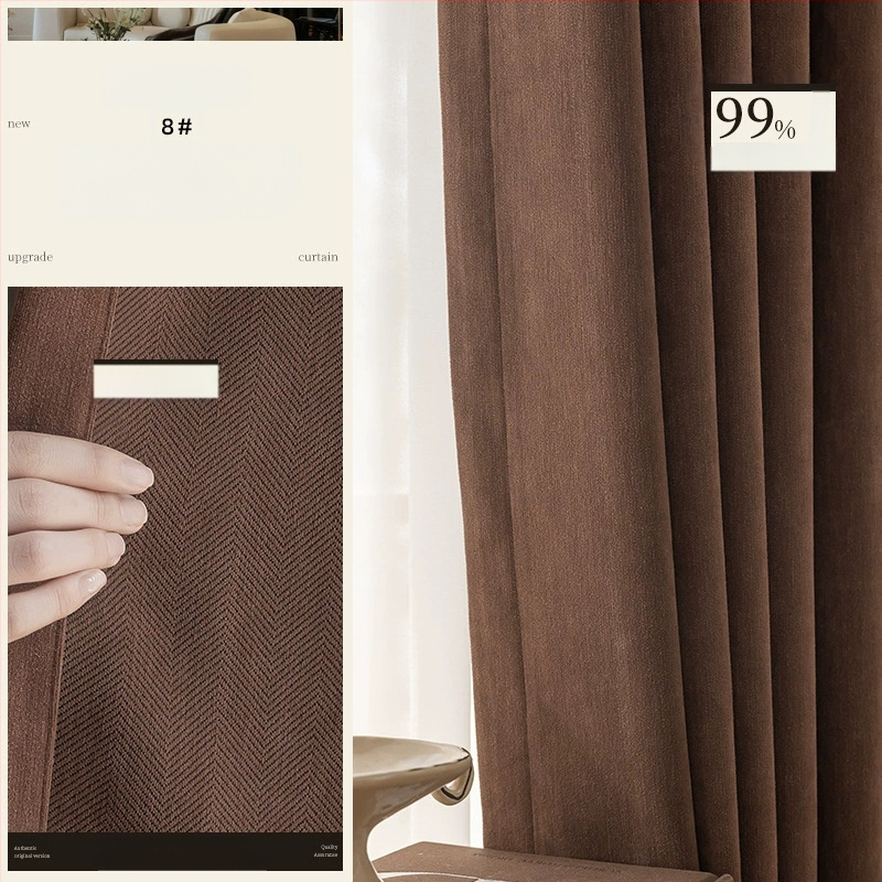 Dvigubos Chenille užuolaidos su herringbone tekstūra, užuolaidų tamsinimas 70–90%, kreminis stilius