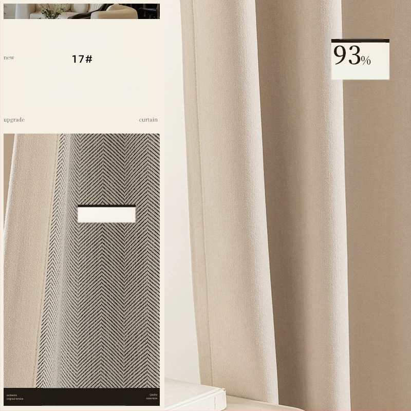 Dvigubos Chenille užuolaidos su herringbone tekstūra, užuolaidų tamsinimas 70–90%, kreminis stilius