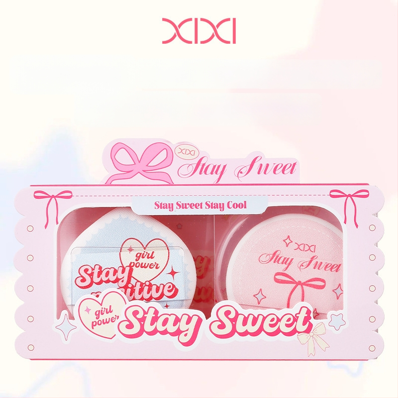 Xixi pudrinos pūtelis sausam ir šlapiam naudojimui, natūralus kempinėlis, 2 pakuotės, apvalus ir lašinio formos