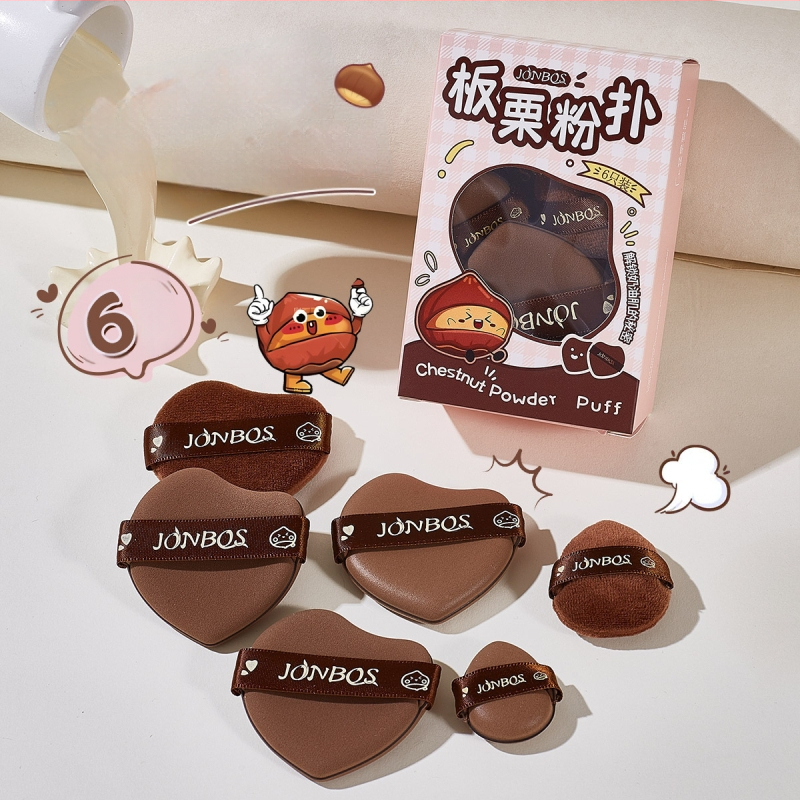 Jiaobosi Hidrofilinė Ne-lateksinė Sauso Pudros Kempinė, 6 vnt., Formos: flokota, lašelinė, persikinės formos, tinka drėgnam ir sausam naudojimui