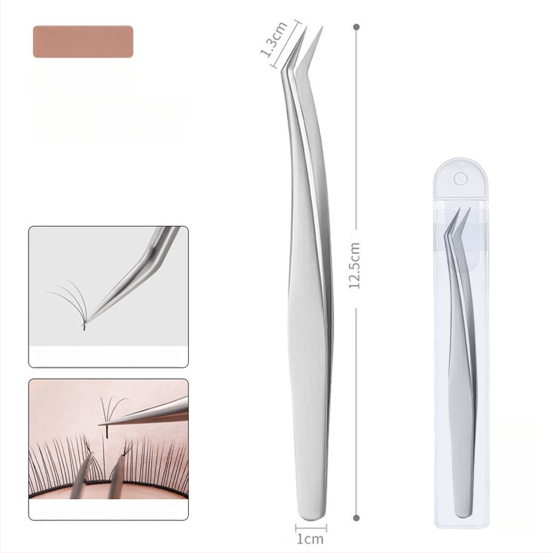 Nerūdijančio plieno blakstienų pincetės su grafting klipu ir plunksnos klipu – pradedančiųjų rinkinys, prekė Medium Tweezers