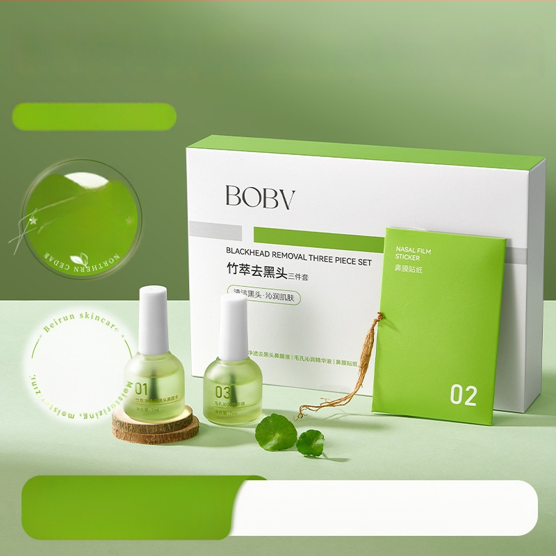 BOBV Bambuko ekstrakto juodųjų taškų šalinimo trijų dalių rinkinys su ištraukiamu skysčiu, mišriai odai, 7ml+7ml