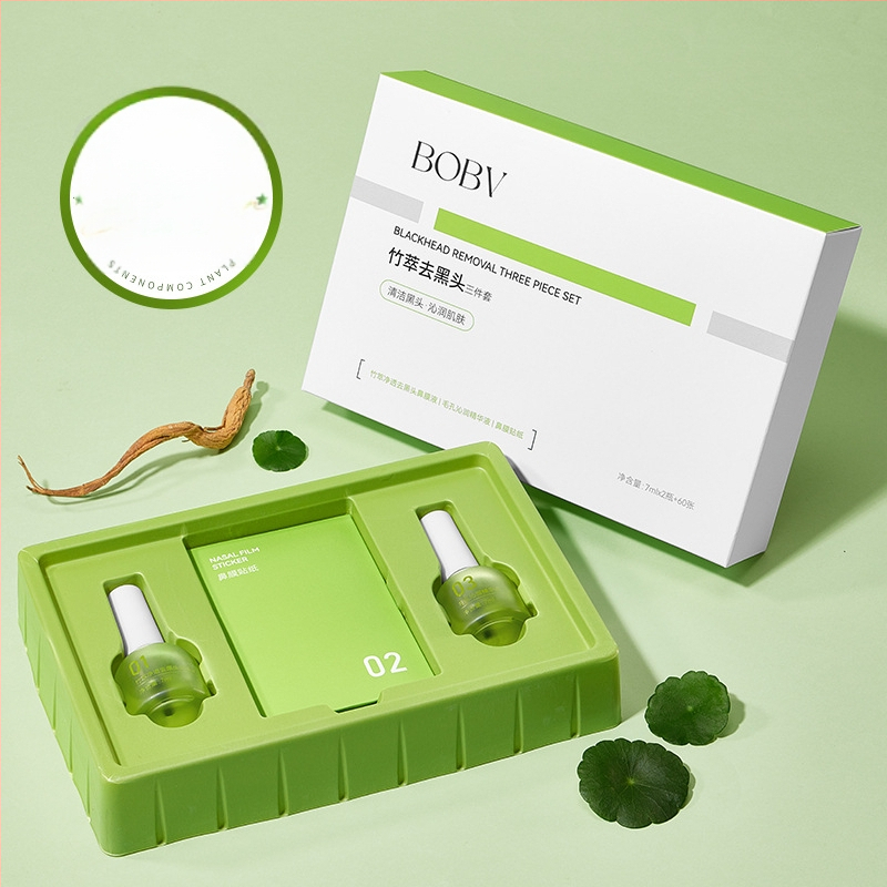 BOBV Bambuko ekstrakto juodųjų taškų šalinimo trijų dalių rinkinys su ištraukiamu skysčiu, mišriai odai, 7ml+7ml