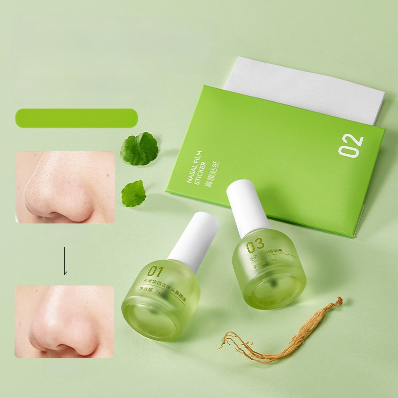 BOBV Bambuko ekstrakto juodųjų taškų šalinimo trijų dalių rinkinys su ištraukiamu skysčiu, mišriai odai, 7ml+7ml