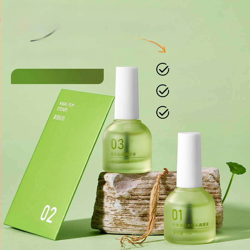 BOBV Bambuko ekstrakto juodųjų taškų šalinimo trijų dalių rinkinys su ištraukiamu skysčiu, mišriai odai, 7ml+7ml