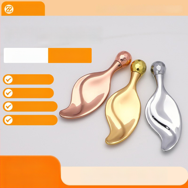 Lapai formos viengubo kamuoliuko grožio masažo įrankis su metalo voleliu, cinko lydinys, rankinis naudojimas